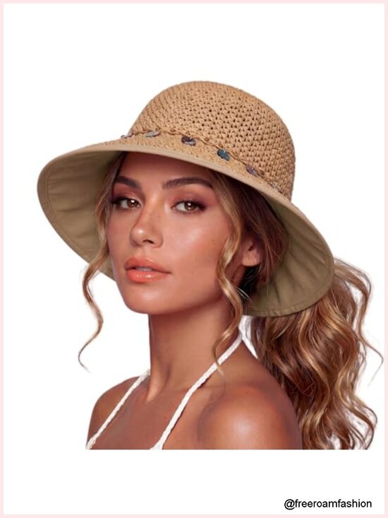 Straw Sun Hat with Cooling Sweatband and Ponytail Opening main image 5